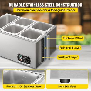 Scaldabagno elettrico commerciale 110V tavolo a vapore da 1500W 13.7 da un quarto di capacità 15cm/6 pollici a bagna profonda 5-Pan per la ristorazione - Product Image 5