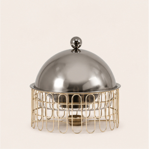 Mini Calentador de Comida de Lujo Dorado con Base de Alambre Negro, Calentador Redondo de Acero Inoxidable para Buffet, Bodas y Restaurantes Elegantes - Product Image 3