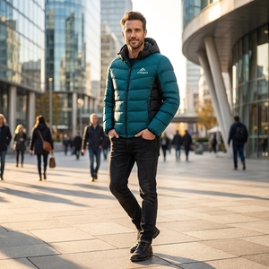 Veste matelassée à capuche pour homme, couleur bleu-vert et noir, chaude, légère, imperméable, pour l'hiver et les activités de plein air, One Apex - Product Image 6