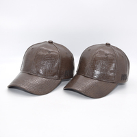Gorra de Béisbol de Cuero PU Marrón con Patrón de Cocodrilo, Ajustable con Cierre a Presión, 6 Paneles, Unisex, Casual, para Exteriores