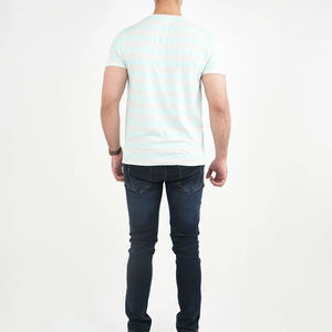 Camiseta de Hombre de Alta Calidad, Azul Claro con Rayas, Manga Corta, Cuello Redondo, Corte Ajustado, Transpirable, de Algodón, Informal, Directorio de Fabricantes - Product Image 2