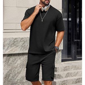 Mens T Shirt Cargo Shorts <b>Set</b> 2 Piece Manufacturer 220 GSM Cotton Oversized Summer Streetwear OEM ODM Bulk Supply - Product Image 4