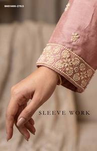 Premium Collection Chinon with <b>Beads</b> work Readymade Short-Length Straight Suit-Flared Solid Plazzo-Dupatta Set Indian Supplier - Product Image 2