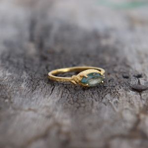 Anillo de Ágata Musgosa Genuina con Corte Ovalado y Diseño de Hoja de Vid, Plata de Ley 925, Chapado en Oro de 14K, Anillo de Compromiso, Promesa o Piedra de Nacimiento - Product Image 6