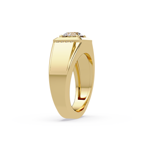 Bague de luxe pour homme en or jaune 14 carats avec diamant de laboratoire taille ronde, signet carré, large et épais, bijoux fins pour homme, vente en gros - Product Image 3