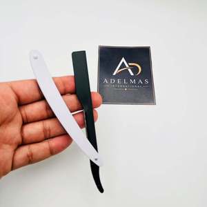 Rasoir droit professionnel pliant en acier inoxydable pour hommes, blanc et noir, lame simple apparente, logo personnalisé, pour barbier, utilisation humide - Product Image 3