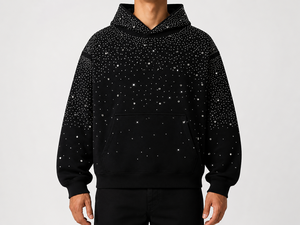 Sweat-shirt à capuche personnalisable en strass, surdimensionné, décontracté, tricoté, vintage, à motif de points, en molleton French Terry - Product Image 1