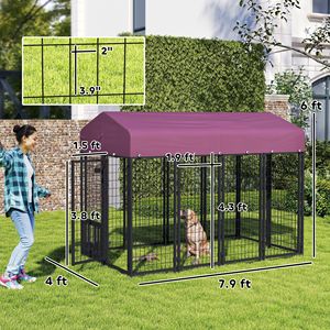Cuccia per Cani da Esterno in Rete Saldata, Rotazione a 360 Gradi, Ciotole Regolabili su 4 Livelli, Copertura Impermeabile, 7.9 X 4 X 6 - Mobili per Animali Domestici - Product Image 2