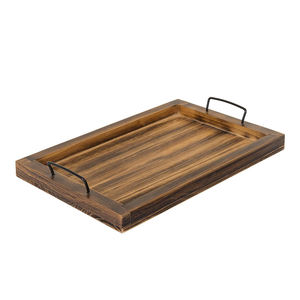 Pine Wood Rectangular Serving Tray with Metal Handles <b>Rustic</b> Home and Restaurant <b>Dining</b> <b>Table</b> Tray <b>Wooden</b> Decor Keepsake Tray - Product Image 1