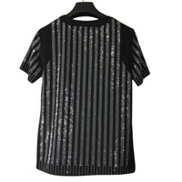 Nouveau T-shirt Homme Noir à Rayures et Strass 2026 – Haut de Gamme Scintillant avec Cristaux pour Fêtes et Mode