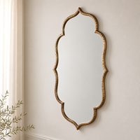 Miroir mural marocain à bords festonnés, cadre en laiton antique, miroir décoratif pour salon, chambre à coucher, décoration murale