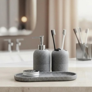 Ceramic <b>Toothbrush</b> <b>Holder</b> Set Minimalist Round Design Eco-Friendly Bathroom Accessory Two-Piece Tray Included - Product Image 6