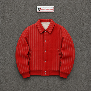 Chaqueta Varsity Roja de Lana con Rayas Blancas, Cuello Camisero, Cierre de Botones a Presión, Chaqueta Clásica de Béisbol con Letras Bordadas, Chaqueta de Moda para Hombre - Product Image 5