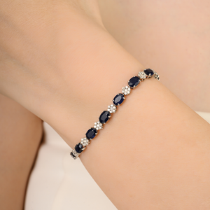 14K Victorian Style 10.05 CT Sapphire Floral Diamond Fine Bangle - Product Image 1