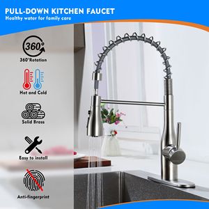 Single Handle Pull-Down Spring Neck Sprayer Kitchen Faucet with <b>Deck</b> Plate Basin Faucets Product - Product Image 3