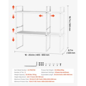 Organizzatore per Armadietto da Cucina a 2 Livelli Regolabile, Scaffale Espandibile da Appoggio, Organizzatori Impilabili da Appendere sul Piano di Lavoro - Product Image 4