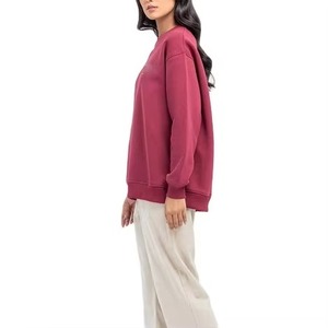 Sudadera de Cuello Redondo para Mujer, Color Sólido, 100% Algodón, Tejido de Punto, Manga Larga, Corte Regular, para Otoño, Ecológica, Resistente al Viento, Forrada - Product Image 2