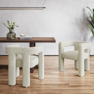 Poltrona da pranzo moderna in stile bouclé color crema poltrona imbottita in lino con schienale per <span class=keywords><strong>cucina</strong></span> da pranzo e soggiorno - Product Image 1