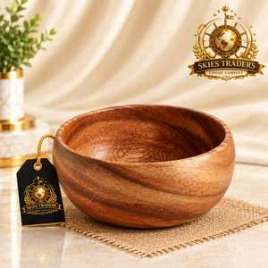 Bol à salade en bois à bord ondulé, récipient de service en bois d'acacia à rebord incurvé unique, fait main, pour fruits et soupes, vaisselle, vente en gros, export - Product Image 4