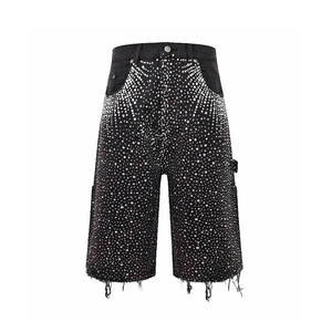 Shorts de Mezclilla Cargo de Cintura Alta para Hombre con Estampado de Lentejuelas Brillantes, Estilo Streetwear, para Verano - Product Image 1
