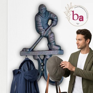 Cast Iron Hockey Player Wall Hook 2 Hooks Multifunction Novelty Design Handmade Drill Mount Coat <b>Hanger</b> for Clothing Storage - Product Image 5