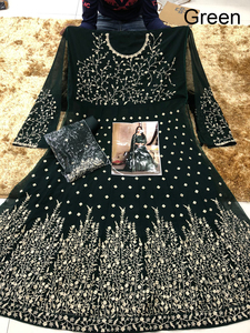 แฟชั่นอินเดียทันสมัยสำหรับผู้หญิง ชุดเดรสยาวผ้าจอร์เจตต์ปักลาย Anarkali Kurti พร้อมผ้าคลุมไหล่ สำหรับงานแต่งงานและงานปาร์ตี้ ตัดเย็บสำเร็จพร้อมใส่ - Product Image 4