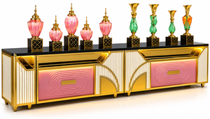 Mostrador Buffet Moderno para Interiores King International Gold LED con Cubierta de Acero Inoxidable |   Estación de catering decorativa para bodas en hoteles - Product Image 4