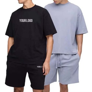 Ensemble de t-shirts décontractés légers et respirants à col montant imprimé sur le devant avec logo personnalisé, 100 % coton pour homme, été - Product Image 1