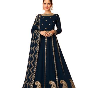 DERNIÈRE DESIGNER VRAIE SOIE GEORGATTE BRODERIE SÉQUENCE ANAKALI ROBE - Product Image 1