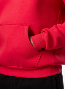 Wholesale Custom Men's <b>Red</b> Color 100% Cotton Fleece Zipper-Up Hip Hop Hoodie High Quality Drop Shoulder Breathable Made Pakistan - Product Image 1