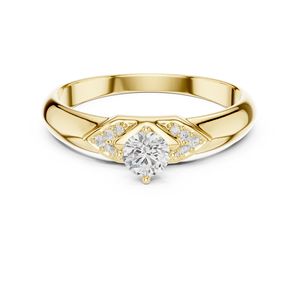 Bague de fiançailles solitaire en or jaune à taille ronde avec pierres d'appoint latérales, élégante et minimaliste, pour promesse de mariage - Product Image 4