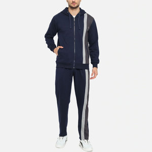 Men's Navy Color Blocking Tracksuit Full <b>Zip</b> <b>Hooded</b> Sweatshirt Pants Set Casual Autumn Wear Breathable Polyester Cotton - Product Image 4