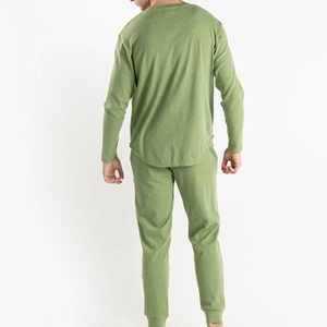 <b>Mens</b> Jersey <b>Pajama</b> <b>Set</b> Soft Stretch Sleepwear Short Sleeve Shirt Matching Long Pants Breathable Home Wear Relaxed Night Suit - Product Image 3