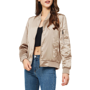 <b>Womens</b> Casual Bomber <b>Jacket</b> Trendy <b>Lightweight</b> Outerwear with Ribbed Collar for Comfortable Daily Styling - Product Image 3