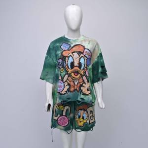 Women's <b>Tie</b> <b>Dye</b> Digital Printed 2-Piece Shorts <b>Set</b> O-Neck Short Sleeve Regular Fit Casual Spring Summer Knitted Polyester - Product Image 1