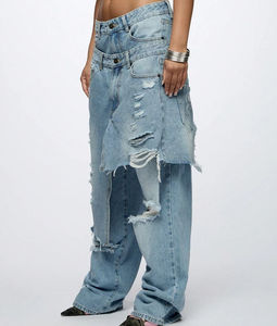 Pantalon en jean ample pour femme, mélange de coton doux, coupe décontractée confortable, léger, style streetwear, vente en gros OEM - Product Image 1