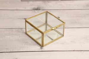 Elegant Square Brass Glass <b>Box</b> with Lid & Mirror Base Decorative Storage Organizer for Jewelry Makeup & <b>Keepsakes</b> - Product Image 5