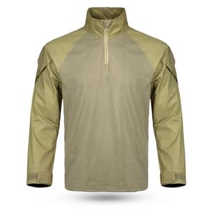Chemise tactique kaki pour homme, veste d'entraînement à manches longues avec fermeture éclair 1/4, respirante, tissée, uniforme tactique d'extérieur - Product Image 1