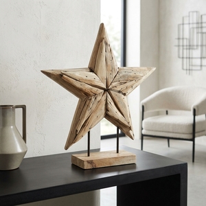 Starios Stand Handcrafted <b>Wooden</b> Star Sculpture <b>Rustic</b> Celestial Tabletop Decorative Artwork Metal Stand Home Decor Display - Product Image 3