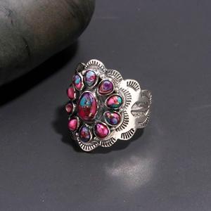 <b>Top</b> Quality Pink Copper Turquoise 925 Sterling <b>Silver</b> Ring Handmade Vintage Statement Jewelry Women Gift for Anniversary - Product Image 2