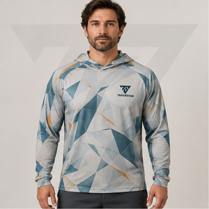 Camisa de Pesca con Capucha y Estampado Geométrico Personalizado, Manga Larga, UPF 50, Secado Rápido, Unisex, Sudadera de Pesca Sublimada - Product Image 1