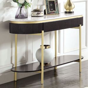 Gorgeous 1pc <b>Console</b> <b>Table</b> with Dark Walnut Finish White Faux <b>Marble</b> <b>Top</b> & Open Bottom Shelf for Living Room - Product Image 1