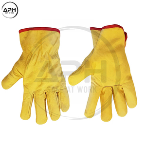 Guantes de Conducción de Cuero Amarillo con Forro Cálido, Puño Suave, Palma Acolchada, Borde Rojo, Diseño Personalizado, Servicio OEM ODM, Guantes de Trabajo - Product Image 2