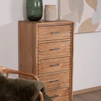Commode verticale à 5 tiroirs Vandana Royal Form en bois d'acacia avec façades cannelées