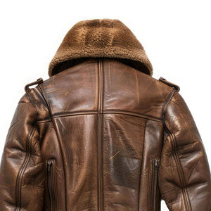Brown Genuine Leather Men's Embossed Seamless Fusing Moto Jacket Sherpa Lined <b>Zip</b>-<b>Up</b> Windproof Winter Outerwear Regular Fit - Product Image 4