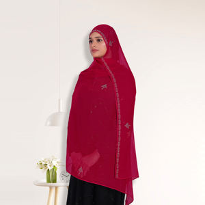 Hiyab Islámico de Chifón Suave con Detalles de Piedras Brillantes, Largo, Transpirable, Ligero, para Oración y Uso Diario - Product Image 2