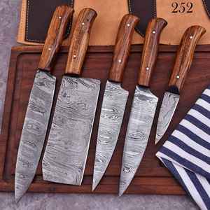 Juego de Cuchillos de Cocina de Acero de Damasco Personalizados, 5 Piezas, Forjados a Mano, con Mango de Madera Natural, Cuchillo de Chef Profesional para Cocinar - Product Image 5
