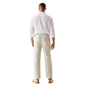 <b>Men's</b> Beige Straight Fit Polyester/Cotton Blend <b>Trousers</b> Dripping Letter Print Elastic Waist Casual <b>Summer</b> Wear Quick-Dry - Product Image 4