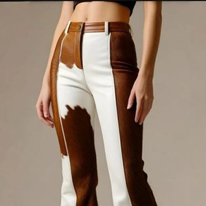 Pantalones Acampanados de Cintura Alta con Parches de Cuero, Diseño con Bloques de Color, Pantalones Casuales Estilo Otoño - Product Image 6