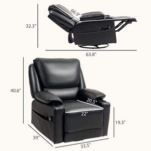 Sillón de masaje basculante giratorio de gran tamaño negro con reposapiés de calor Bolsillos laterales Sillón reclinable con control remoto - Product Image 3